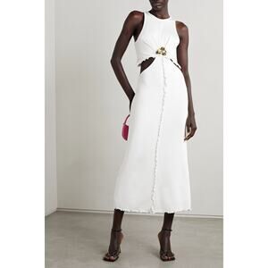 Et Ochs Laela Ivory Embellished Cutout Satin Jersey Midi Dress Sz 6